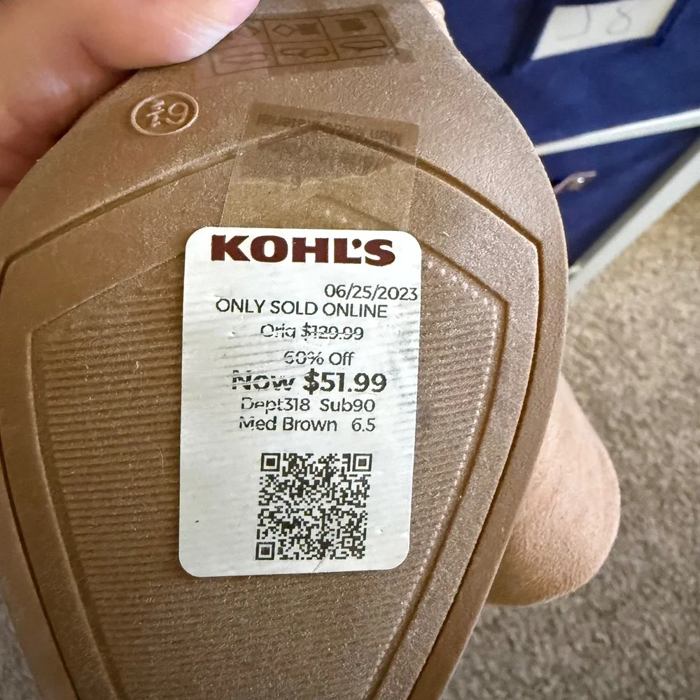 Kohl's Over The Knee Boots Women 6.5 Tan Good Faux Suede Block Heel Tie Back